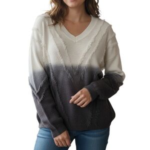 White and Black Ombre Fringe V-neck 2xl-3xl Sweater NWT